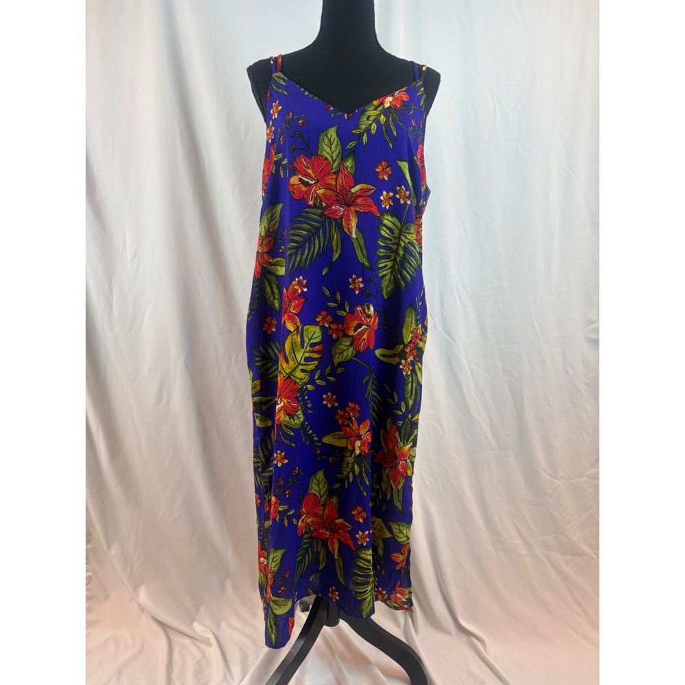Lush Blue Tropical Floral‎ Maxi Dress Adjustable Straps DR95131-S01 Large NWT